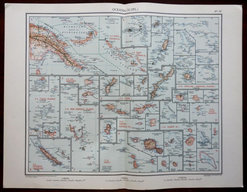 Oceania Islands Tonga New Caledonia Guam 1950s Catholicism Religious Vintage Map
