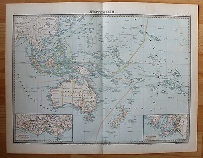 Australien, Ozeanien, Neuseeland - Landkarte von 1868 - Lithographie *TOP*