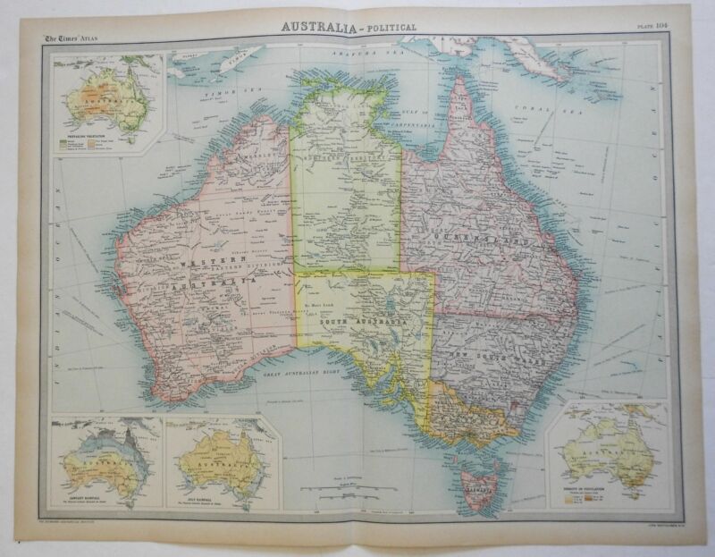 Australia Political Map Population Density Vegetation Rainfall 1922 large map