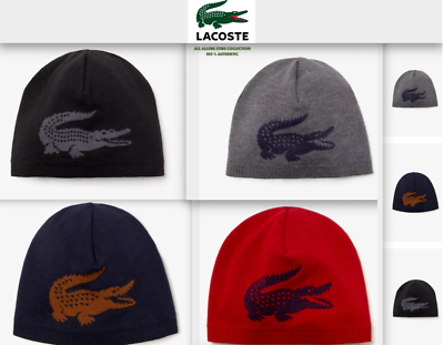 Bonnet à revers en laine côtelée unie Noir  Chapeaux & Casquettes Lacoste  Homme • Taldeak