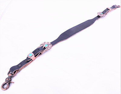 Wither Strap Navy Blue Harness Leather Horse Tack Copper Turquoise Buckles Snaps
