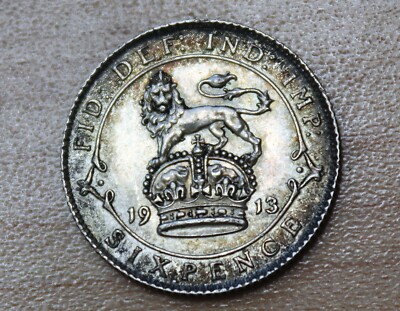 ヘンシェル　ソーン　カッセル　1913年 1913 George V Silver Sixpence, Scarce, A/UNC