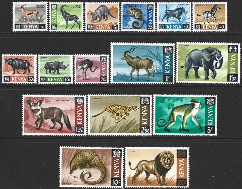 Kenya 1966-71 Wildlife Set of 16   SG.20/35 Mint (MNH)