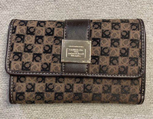 Liz Claiborne Wallet Brown Canvas Leather Logo eBay
