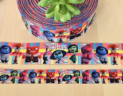 7/8 & 1.5'' (1 YD) Inside Out Grosgrain Ribbon Angry Joy Disgust Fear Sadness