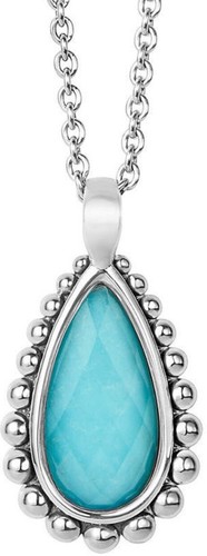 Pre-owned Lagos Maya Teardrop Pendant Necklace In Turquoise 18” L In Blue