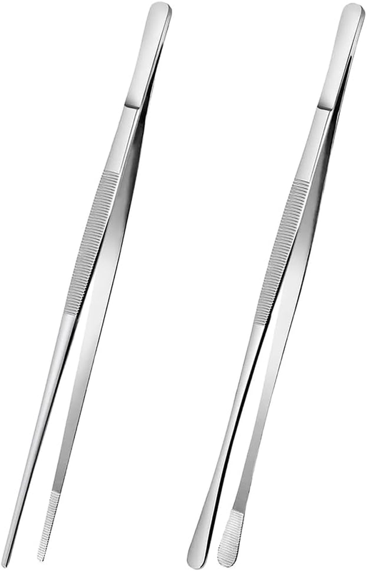 2 Pack 304 Stainless Steel Cooking Tweezers Tongs Set, Extra Long Chef Tweezers 