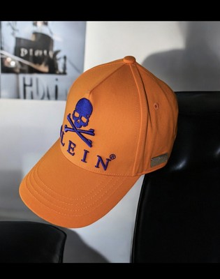 PHILIPP PLEIN BASEBALL CAP SKULL&BONES ORANGE WORN ONCE. With Original Box 