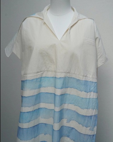 Pre-owned Toogood The Fisherwoman Hand Painted Cotton Dress — Breton Limited Edition Xl In Blue/ivory