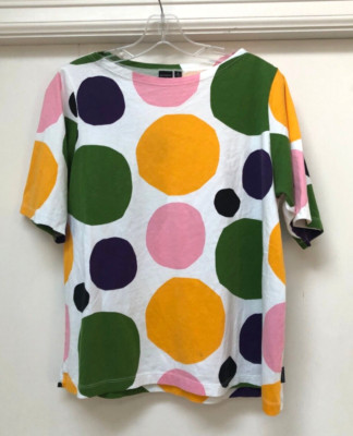 Marimekko Uniqlo Womens Tee Shirt Top Floral Artsy Boxy DOT L  XL bust:21''