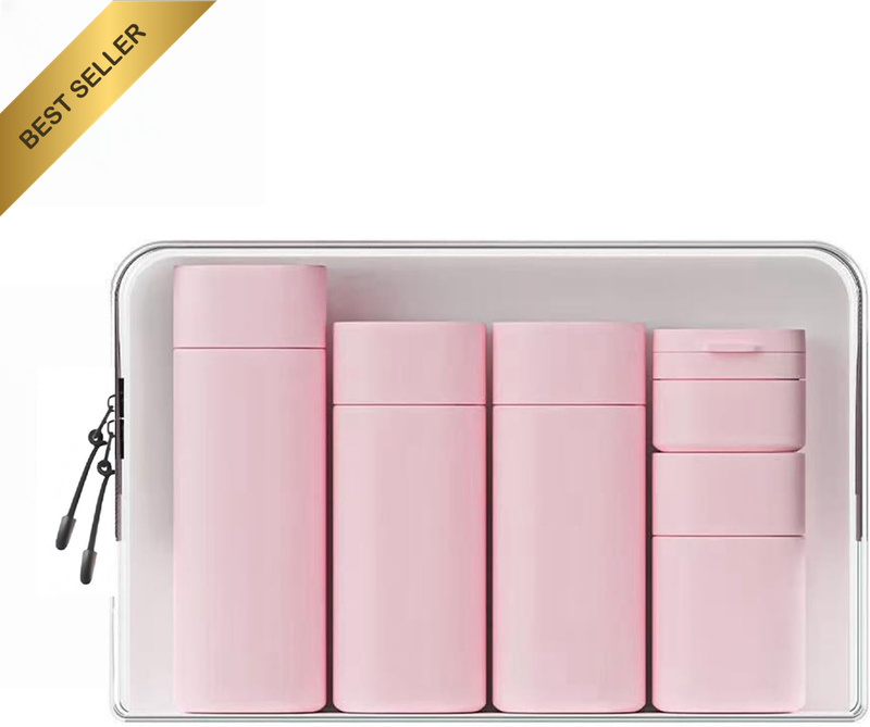 5 Pcs TSA Travel Cream Dispenser Bottles Set Leakproof Shampoo Lotion Pink