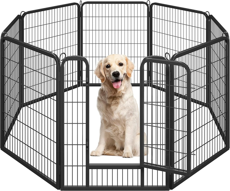 Wide Panel Dog Playpen, 8 Panels 40 Inch High Pet Pen with Gate, Portable Indoor