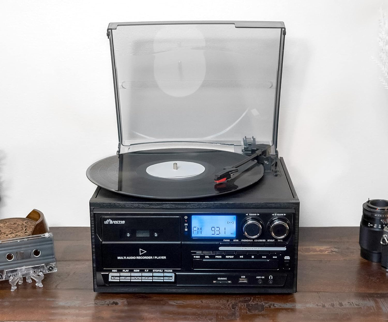 Cosmopolitan 8-In-1 Turntable Music Center with 3-Speed Record Player, Cd/Mp3/Ca