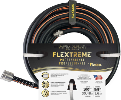 Flexon FLXP58100CN Flextreme Pro Performance Rubber Garden Hose, 100 ft, Black