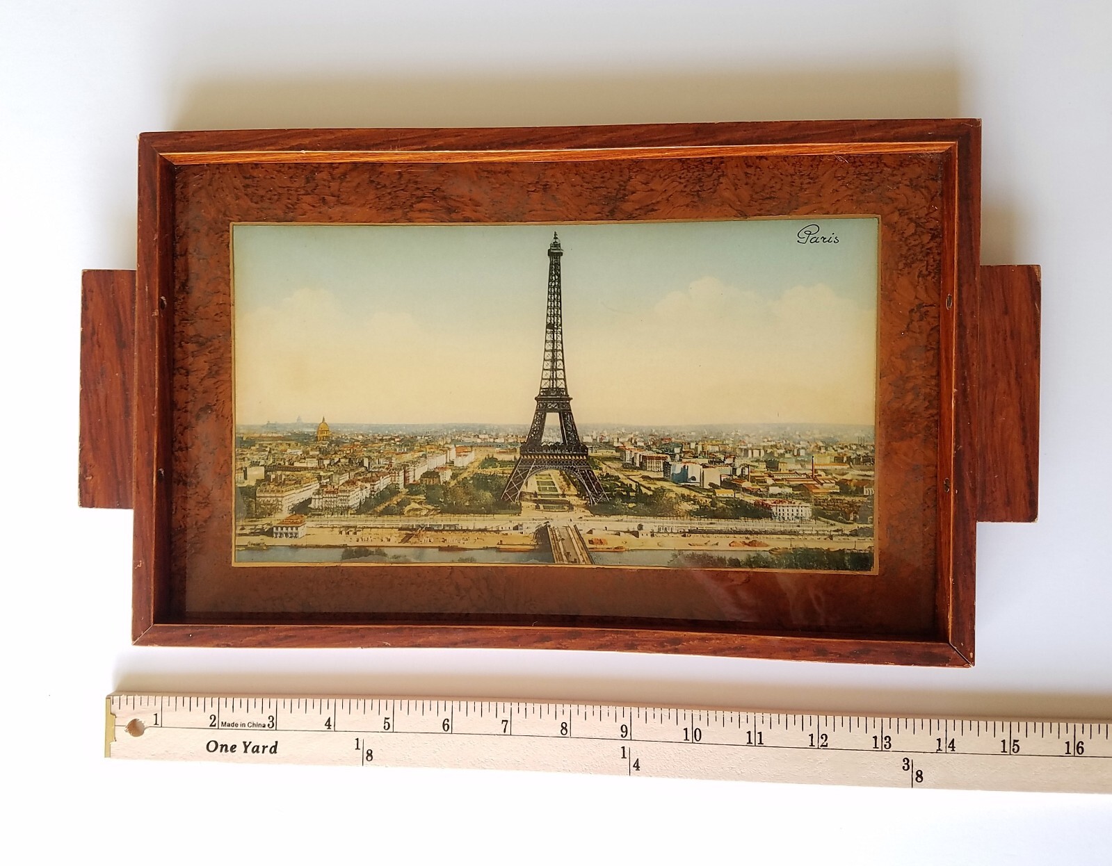 Antique EIFELL TOWER Souvenir Serving Tray French Art Print 30s Paris Small Tray