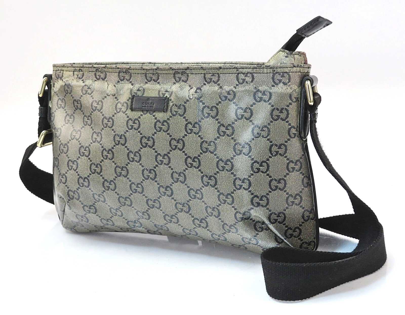 GUCCIポーチ／NAVY Auth GUCCI Navy Blue GG Crystal Coated Canvas and Leather