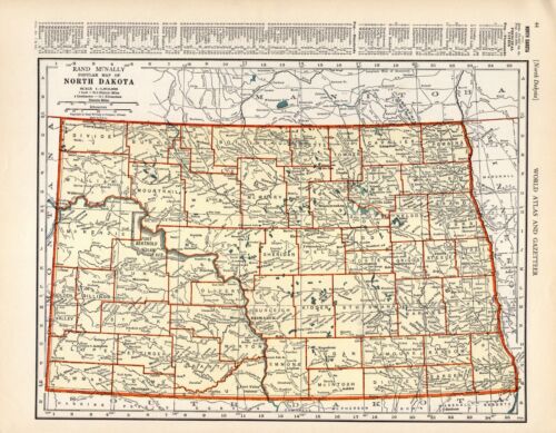 1937 Vintage NORTH DAKOTA State Map Rand McNally Atlas Map of North Dakota 9667