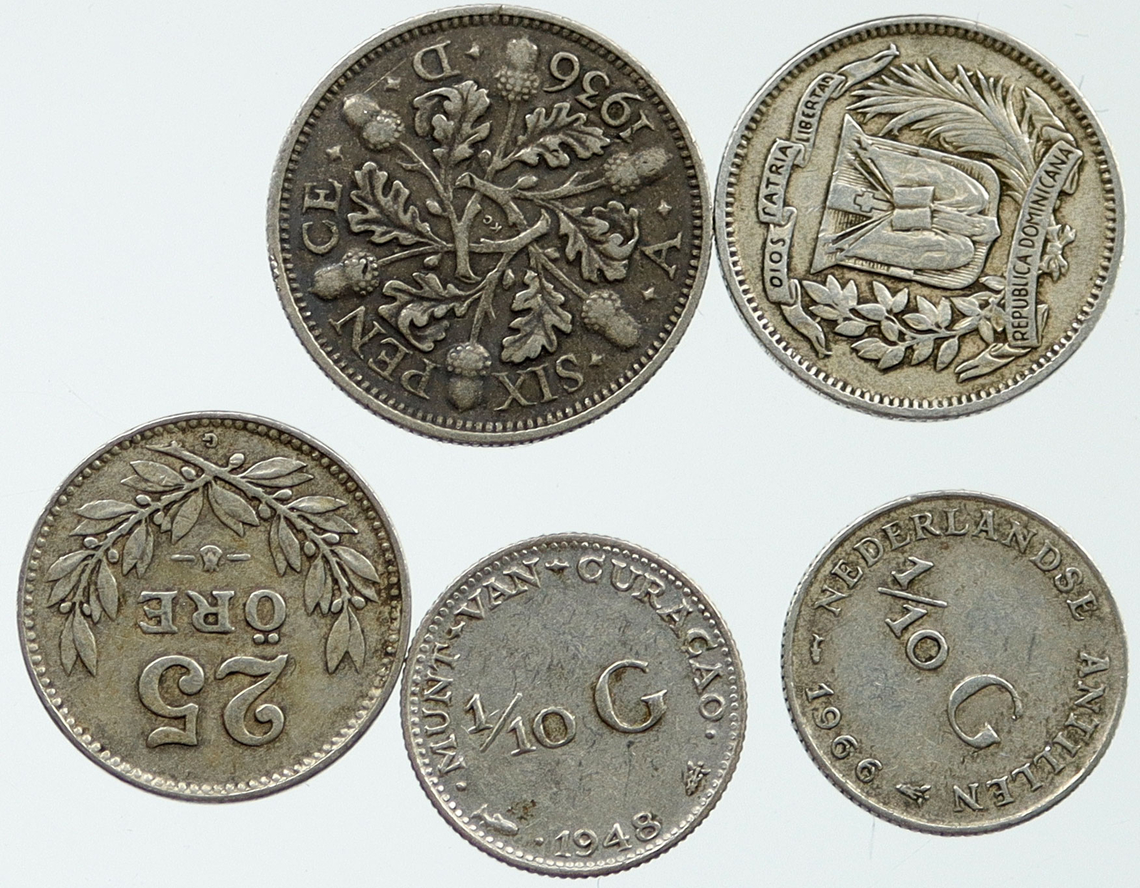 Lot of 5 Silver WORLD COINS Authentic Collection Vintage