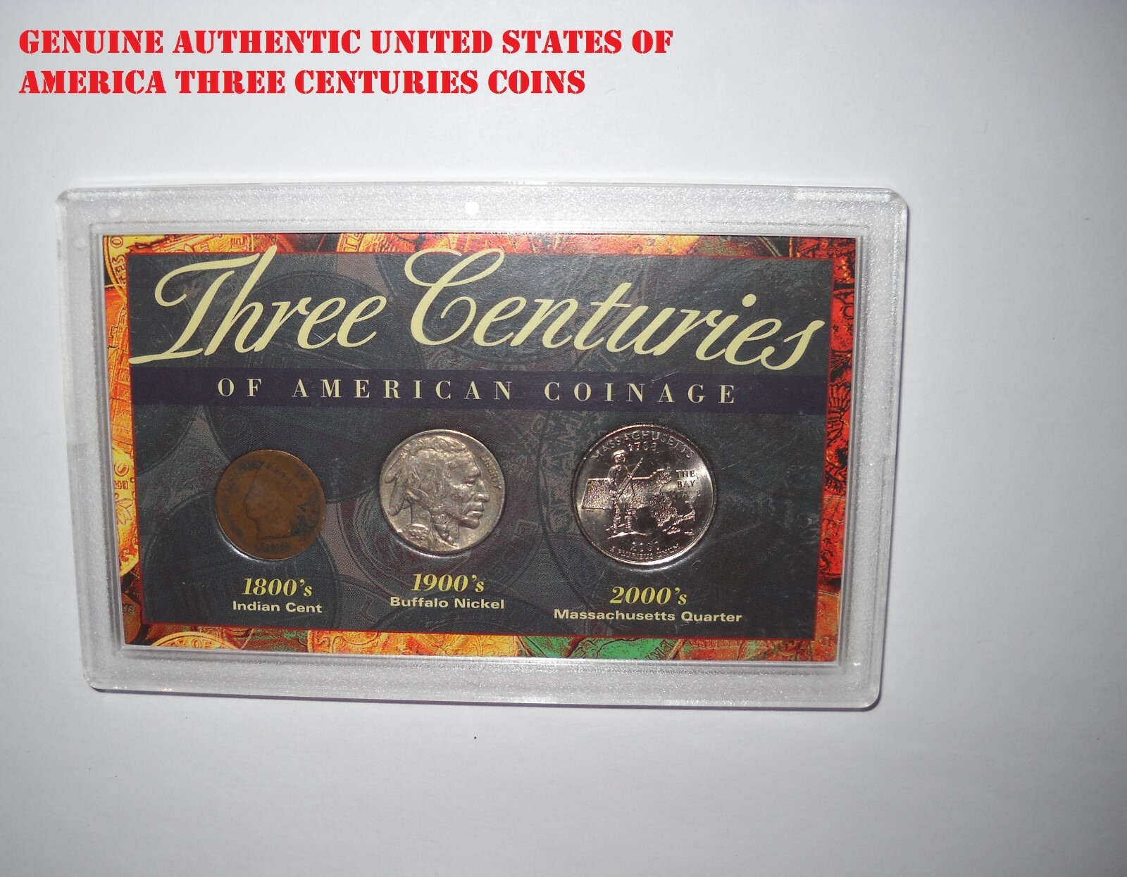 1889 Indian cent, 1935 Buffalo nickel 2000 massachusetts Quarter Three Centuries