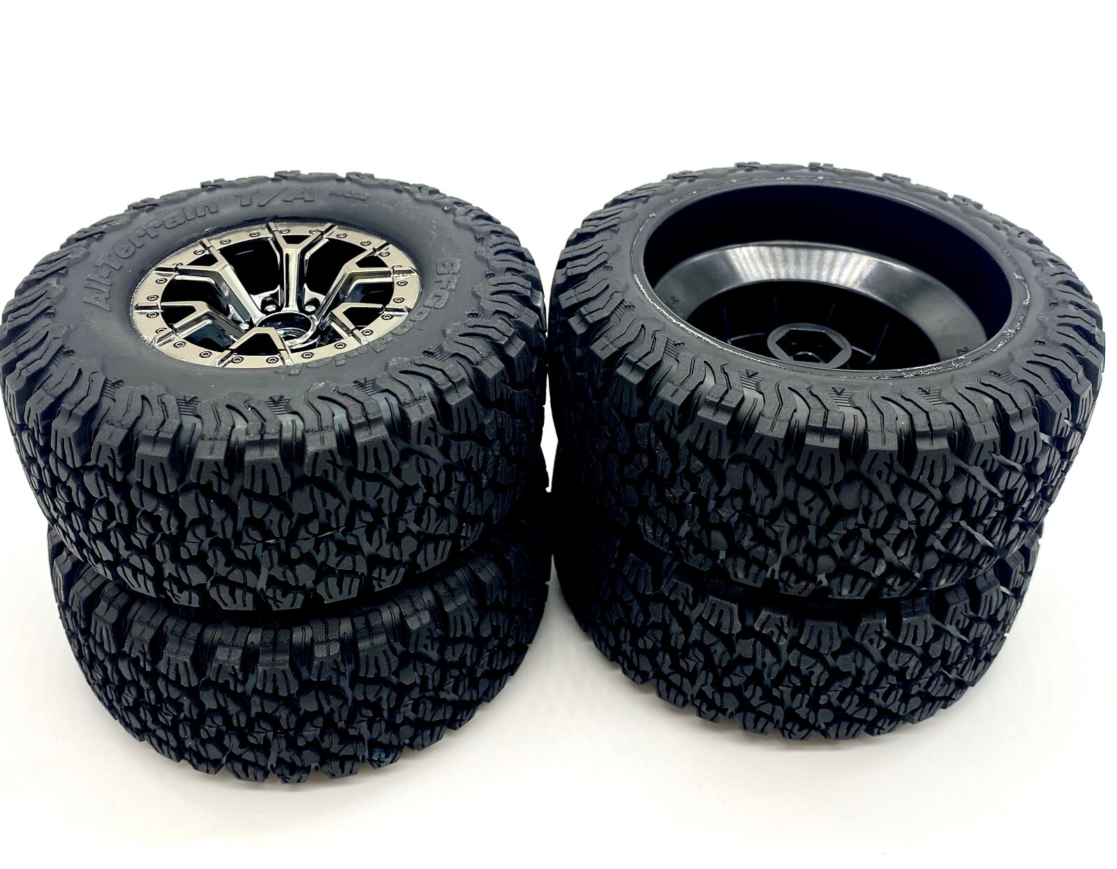 Fits Traxxas Raptor R TIRES (F/R WHEELS (4) Assembled 10187 T/A® KO2 101076-4