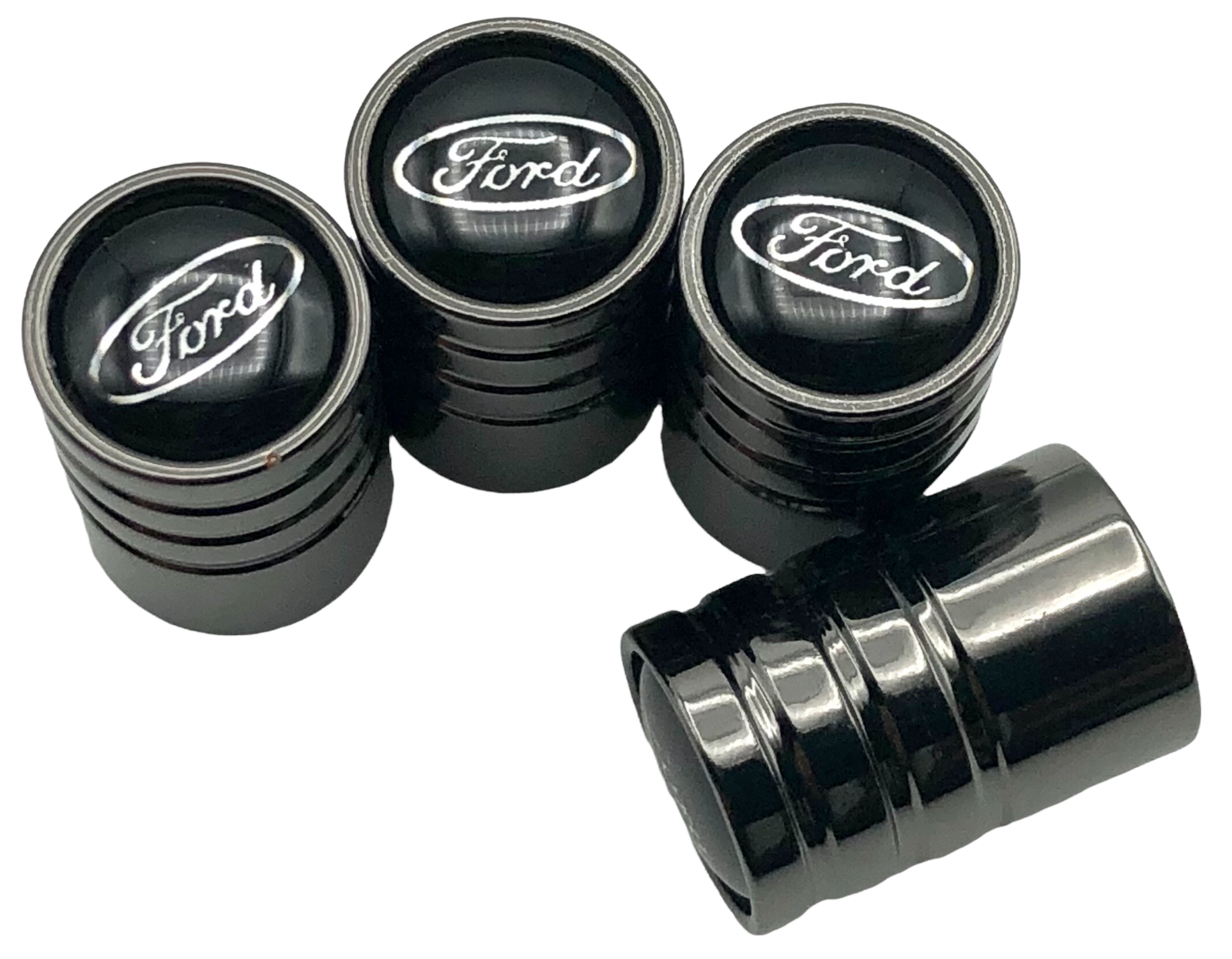 4x FORD Tire Valve Cap Air Valve Stem Cover (Metallic Black)