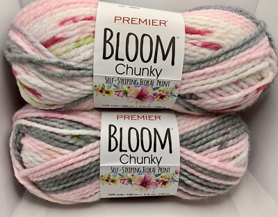 Premier Yarn Bloom Chunky Self Striping Floral Print Dahlia 2 Skeins 109y 3.5oz