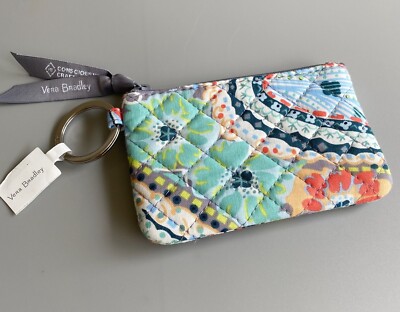 Vera Bradley Colorfull Floral Key Pouch Zip ID Coin Change Purse. Citrus Paisley