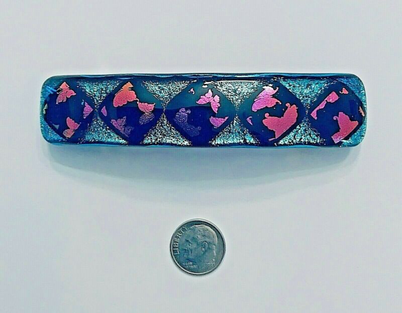 Handmade By Janet Wolery - 4" Dichroic Fused Glass Barrette - BUTTERFLIES ON ICE