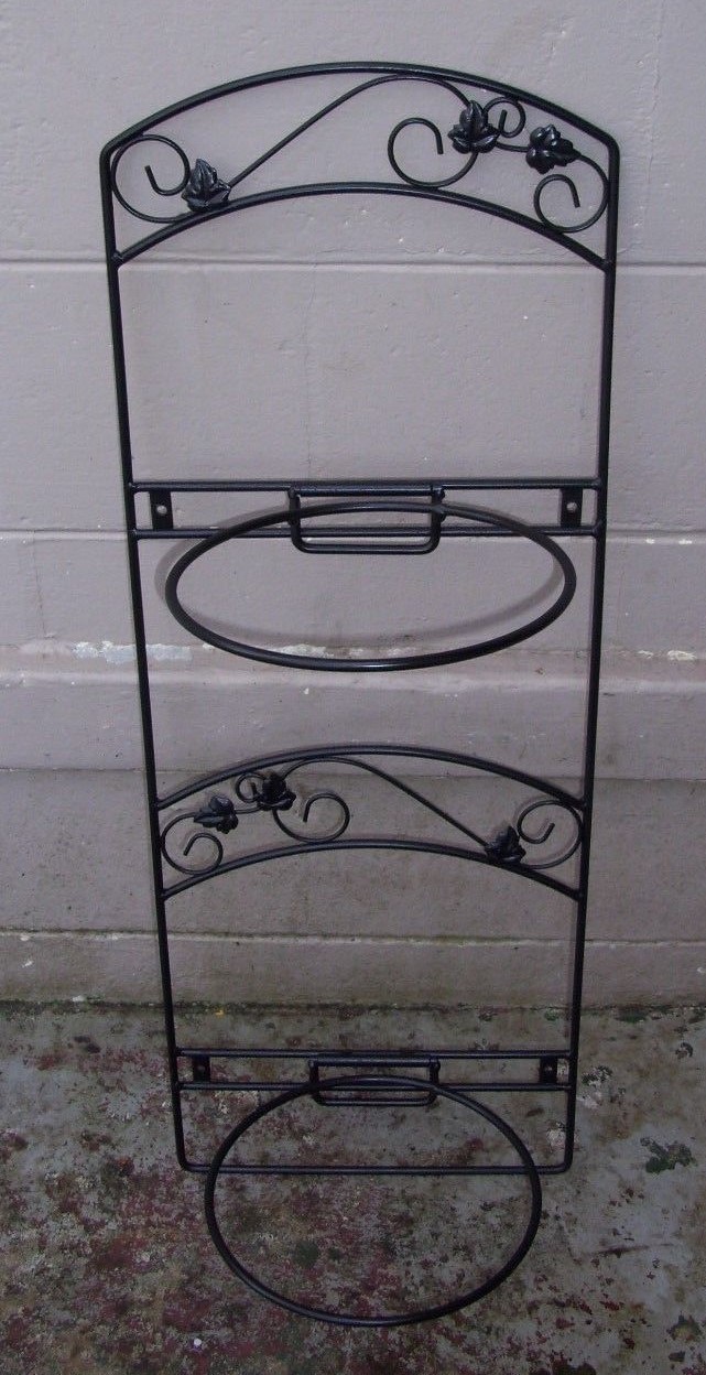 Scroll Metal 2 Pot Plants Holder Wall Hanger Black