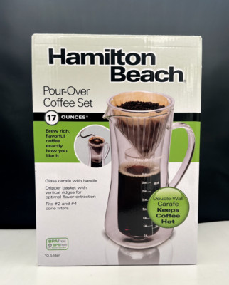 Hamilton Beach Pour-Over Coffee Set 17Ons. Double-Wall Carafe Keeps Coffee Hot