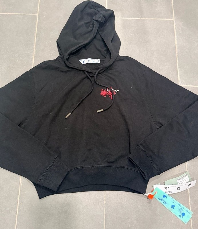 Off-White Floral Arrows Cropped Hoodie Black