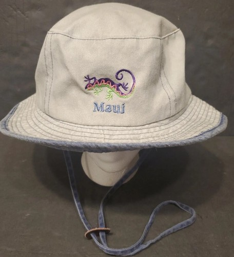 S Fishing Bucket Hat Cap Os With Chin Strap Blue Denim & Gray Cotton 