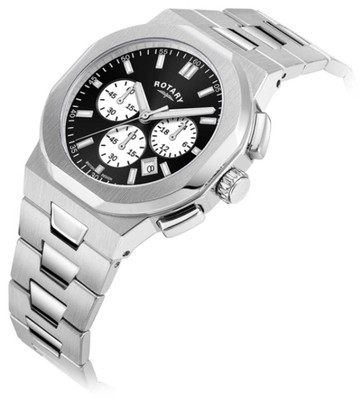 Pre-owned Rotary Sport Chronograph (41mm) Black Sunray Dial / Stainless Steel Gb05450/65