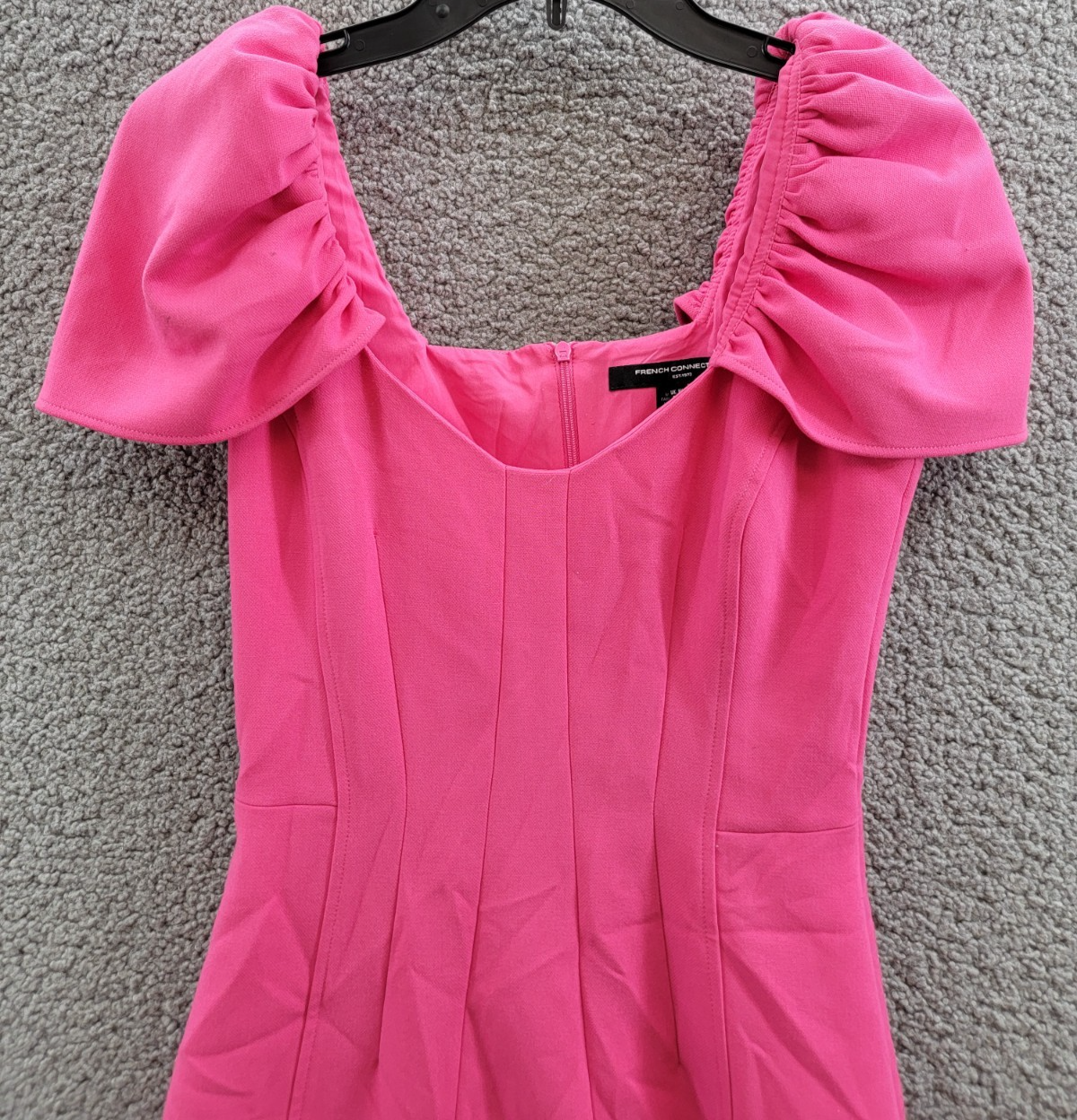French Connection Whisper Gathered-Sleeve Dress Women's 0 Raspberry Sorbet S/S - Picture 3 of 16