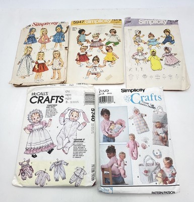 Mixed Crafts Vintage Sewing Doll & Decor Patterns Lot Of 5
