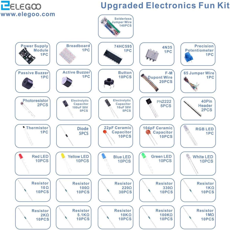 Upgraded Electronics Fun Kit w/Power Supply Module, Jumper Wire, Precision Poten