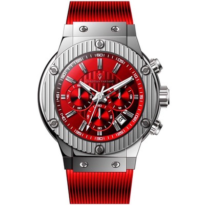 Pre-owned Christian Van Sant Mens Monarchy Red Dial Watch - Cv8144