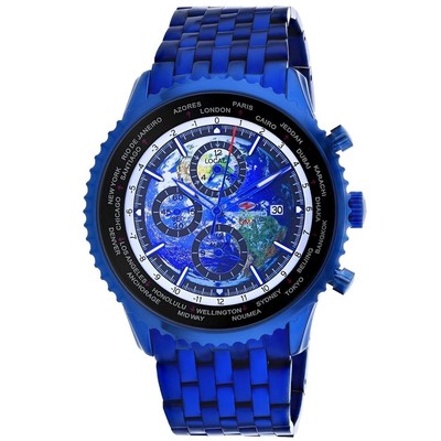Pre-owned Seapro Mens Meridian World Timer Gmt Blue Dial Watch - Sp7323