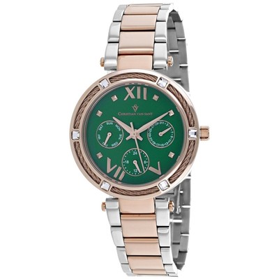 Pre-owned Christian Van Sant Womens Sienna Green Dial Watch - Cv1825