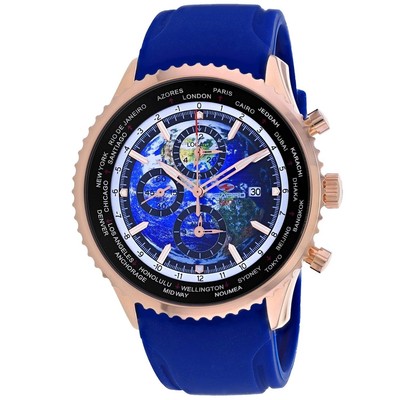 Pre-owned Seapro Mens Meridian World Timer Gmt Blue Dial Watch - Sp7522