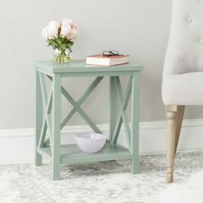SAFAVIEH Candence Cross Back End Table | Dusty Green |