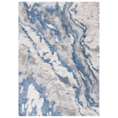 SAFAVIEH Contemporary Modern Abstract Plush 2'' Shag Area Rug Grey & Blue Horizon