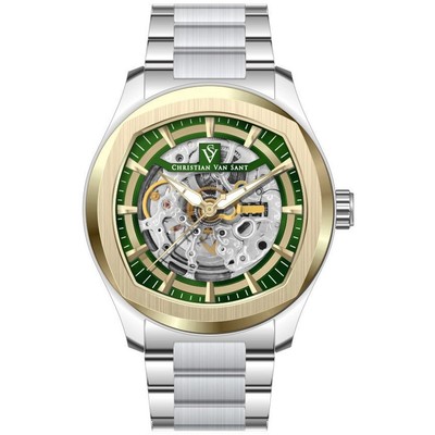 Pre-owned Christian Van Sant Mens Romeo Green Dial Automatic Watch Cv9508 Stainless