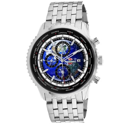 Pre-owned Seapro Mens Meridian World Timer Gmt Blue Dial Watch - Sp7320