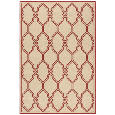 SAFAVIEH Outdoor LND124Q Linden Collection Red / Creme Rug