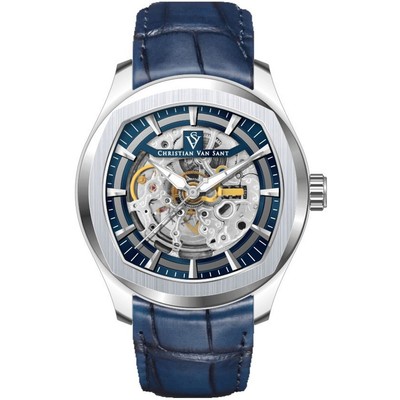 Pre-owned Christian Van Sant Romeo Watch Cv9501 Blue Dial Stainless Steel Leather Strap