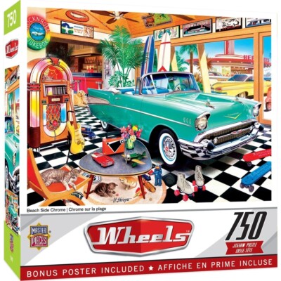 Beach Side Chrome 750 Piece Jigsaw Puzzle Classic Car 50S Diner Nostalgia