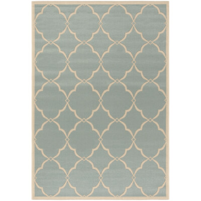 SAFAVIEH Outdoor LND125K Linden Collection Aqua / Cream Rug