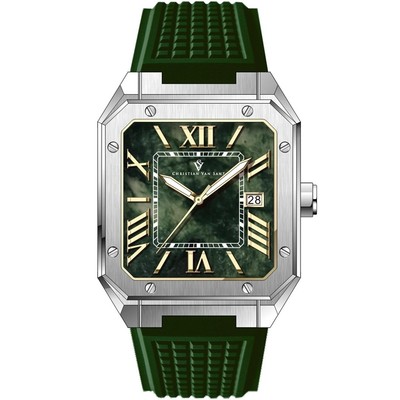 Pre-owned Christian Van Sant Mosaic Green Dial Watch Cv6182 Stainless Steel Rubber