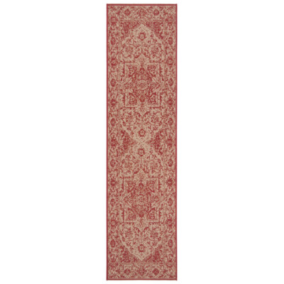 SAFAVIEH Outdoor LND139Q Linden Collection Red / Creme Rug